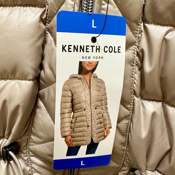 New Kenneth Cole Women's Quilted Anorak Puffer Jacket Size S Tan Winter Coat - Picture 13 of 14